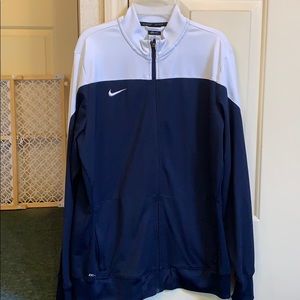 navy blue and white nike  dri-fit jacket